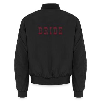 Bride – Burgundy - Unisex Bomber Jacket - black - Back - AI Model Male 185 light (185cm)