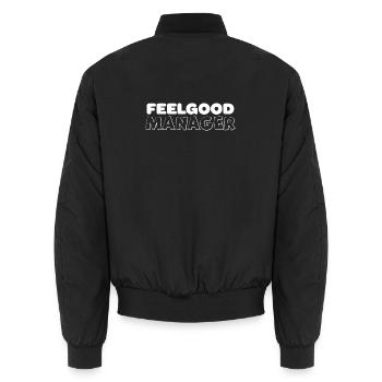 Feelgood Manager Design Tshirt white - Unisex Bomber Jacket - black - Back - AI Model Male 185 light (185cm)
