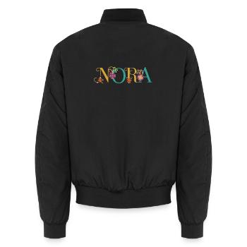 Art du nom NORA avec des fleurs brodées - Bomber unisexe - noir - Dos - AI Model Male 185 light (185cm)