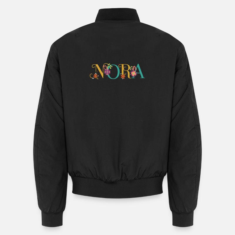 NORA Name Art With Flowers Embroidered Unisex Bomber Jacket