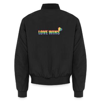 Bunter Regenbogen Herz mit Liebesbotschaft - Unisex Bomberjacke - Schwarz - Hinten - AI Model Male 185 light (185cm)