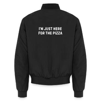 Ich bin nur wegen Pizza und lustiges Essen hier. - Unisex Bomberjacke - Schwarz - Hinten - AI Model Male 185 light (185cm)