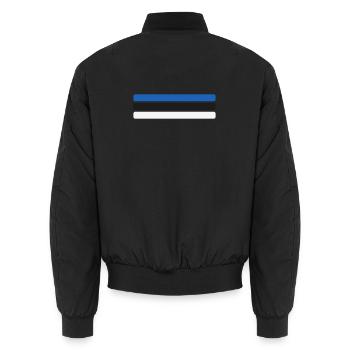 Estland Flagge Minimal - Fahne Fan Streifen Design - Unisex Bomberjacke - Schwarz - Hinten - AI Model Male 185 light (185cm)