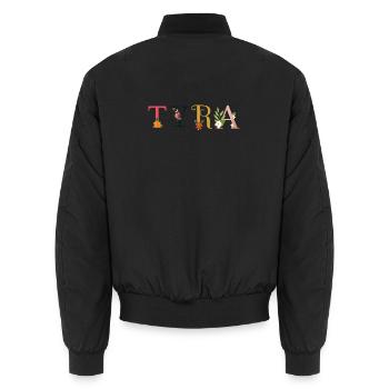TYRA Name mit Blumen geschmückt - Unisex Bomberjacke - Schwarz - Hinten - AI Model Male 185 light (185cm)
