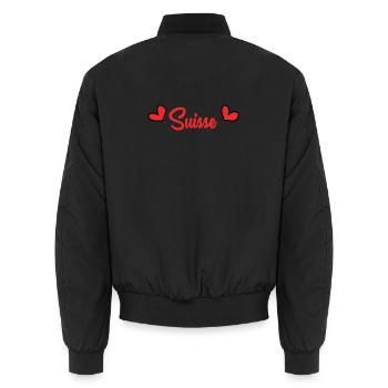 SCHWEIZ. LAND. GENF. HUMOR. FLAGGE. GENF - Unisex Bomberjacke - Schwarz - Hinten - AI Model Male 185 light (185cm)