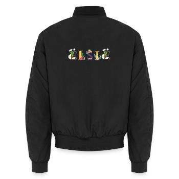 Art du nom ELSIE avec fleurs brodées - Bomber unisexe - noir - Dos - AI Model Male 185 light (185cm)