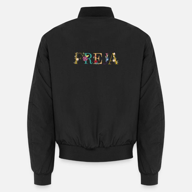 Le nom FREJA est décoré de fleurs Bomber unisexe