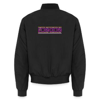 London Neon Purple Stripes - Unisex Bomberjacke - Schwarz - Hinten - AI Model Male 185 light (185cm)