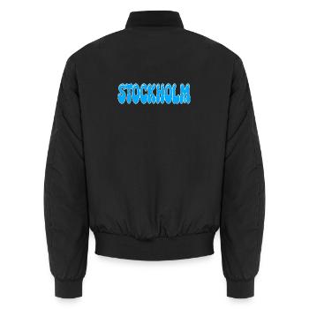Stockholm Retro Groovy Sky Blue - Unisex Bomberjacke - Schwarz - Hinten - AI Model Male 185 light (185cm)