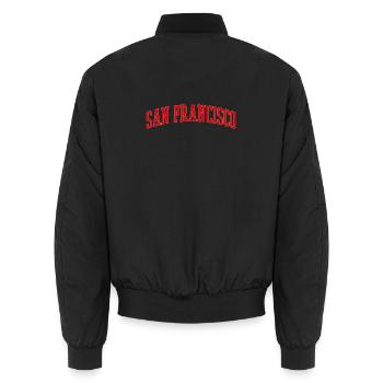 San Francisco Bogen Schriftzug - Unisex Bomberjacke - Schwarz - Hinten - AI Model Male 185 light (185cm)