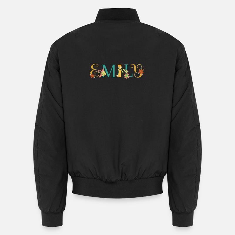 EMILY Name Art mit gestickten Blumen Unisex Bomberjacke