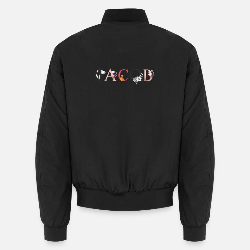 JACOB Art du nom avec fleurs brodées Bomber unisexe