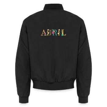 Nom ABRIL décoré de fleurs - Bomber unisexe - noir - Dos - AI Model Male 185 light (185cm)