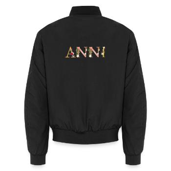 ANNI Name mit Blumen geschmückt - Unisex Bomberjacke - Schwarz - Hinten - AI Model Male 185 light (185cm)