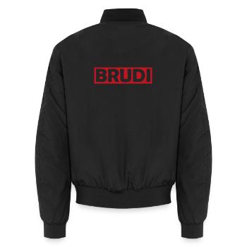 BRUDI Bold Red Logo Tee - Unisex Bomberjacke - Schwarz - Hinten - AI Model Male 185 light (185cm)