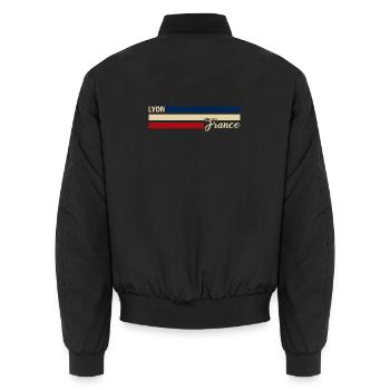 France - Lyon - Frankreich - Flagge - Streifen - Unisex Bomberjacke - Schwarz - Hinten - AI Model Male 185 light (185cm)