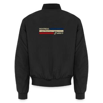 France - Montreuil - France - Flag Stripes - Unisex Bomber Jacket - black - Back - AI Model Male 185 light (185cm)