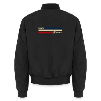 France - Nancy - France - Flag - Stripes - Unisex Bomber Jacket - black - Back - AI Model Male 185 light (185cm)
