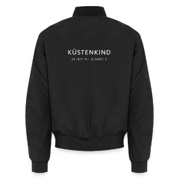 COASTAL KID Shirt with Coordinates – Minimal Coastal - Unisex Bomber Jacket - black - Back - AI Model Male 185 light (185cm)