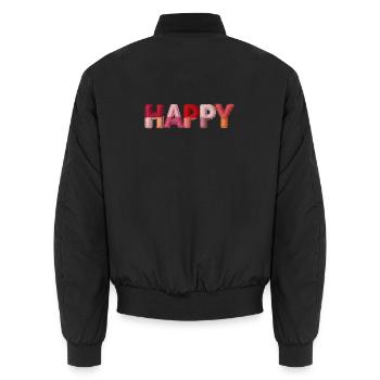 Happy Fabric Look Typography Trend - Unisex Bomber Jacket - black - Back - AI Model Male 185 light (185cm)