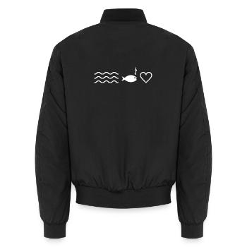 Water Fish and Heart Angler - Unisex Bomber Jacket - black - Back - AI Model Male 185 light (185cm)