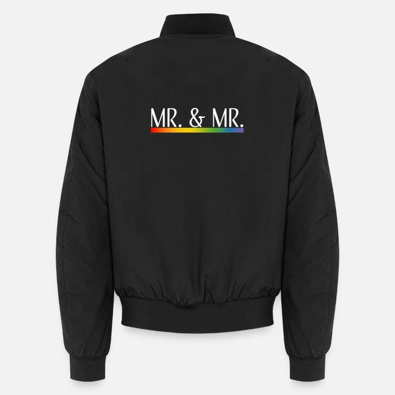 Rainbow stripes Mr and Mr white Unisex Bomber Jacket