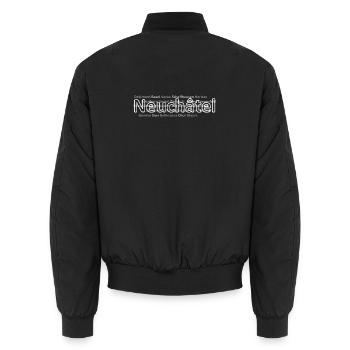 Swiss cities Neuchâtel - Unisex Bomber Jacket - black - Back - AI Model Male 185 light (185cm)