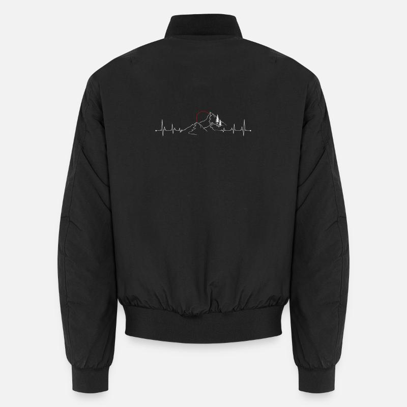 Mountain Pulse Sunrise Line Art - Unisex Bomber Jacket - black