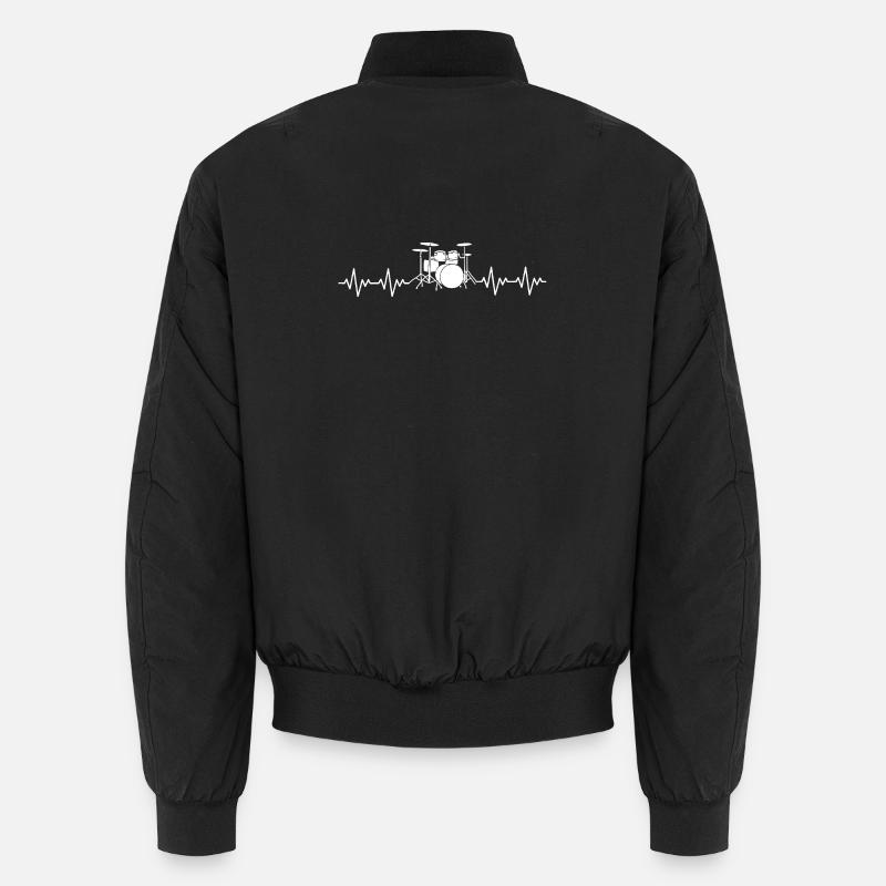 Drummer Drums Drums ECG Heartbeat - Unisex Bomber Jacket - black