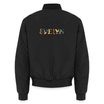 EVELYN Namenskunst mit gestickten Blumen - Unisex Bomberjacke - Schwarz - Hinten - AI Model Male 185 light (185cm)