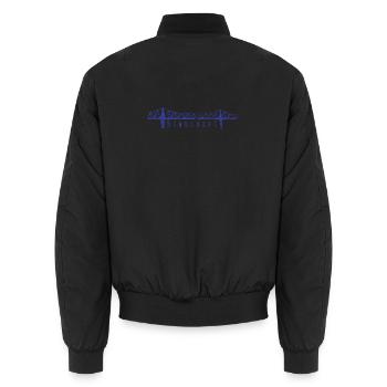 Rendsburg High Bridge – Sketched Skyline - Unisex Bomber Jacket - black - Back - AI Model Male 185 light (185cm)