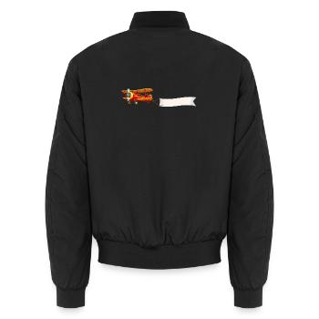 Doppeldecker Flugzeug Banner Motiv Retro  - Unisex Bomberjacke - Schwarz - Hinten - AI Model Male 185 light (185cm)