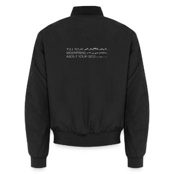 tell your mountains about your god - Unisex Bomberjacke - Schwarz - Hinten - AI Model Male 185 light (185cm)