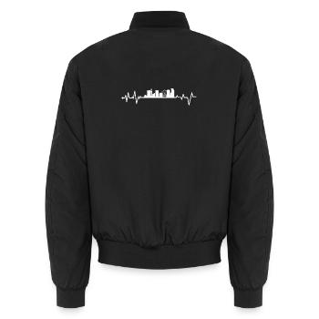 Urban Pulse Skyline - Unisex Bomber Jacket - black - Back - AI Model Male 185 light (185cm)