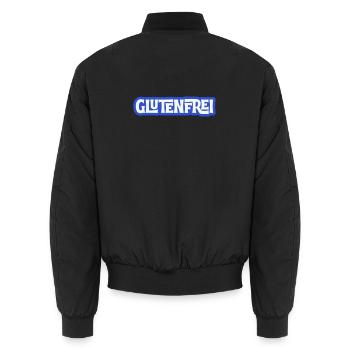 Glutenfrei Logo Blau Statement - Unisex Bomberjacke - Schwarz - Hinten - AI Model Male 185 light (185cm)