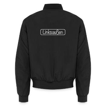 Schriftzug Linksaußen (Weiß) - Unisex Bomberjacke - Schwarz - Hinten - AI Model Male 185 light (185cm)