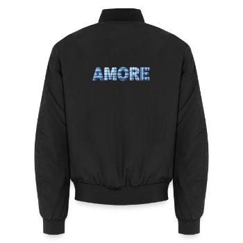 Amore Eisblau Schriftzug Patchwork Trend - Unisex Bomber Jacket - black - Back - AI Model Male 185 light (185cm)