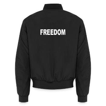 Freedom Typografie Statement Design - Unisex Bomberjacke - Schwarz - Hinten - AI Model Male 185 light (185cm)