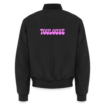 Toulouse, neonrosa Blasenbuchstaben - Unisex Bomberjacke - Schwarz - Hinten - AI Model Male 185 light (185cm)