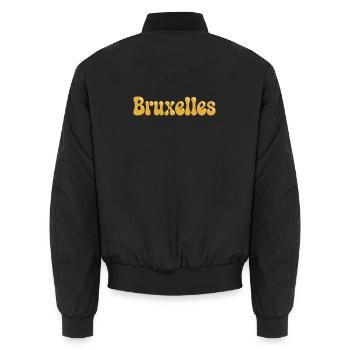 Brussels Retro Groovy Senfgelb - Unisex Bomberjacke - Schwarz - Hinten - AI Model Male 185 light (185cm)