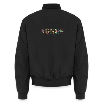 AGNES Name mit Blumen geschmückt - Unisex Bomberjacke - Schwarz - Hinten - AI Model Male 185 light (185cm)
