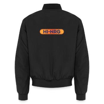 Hi-NRG Retro Neon Text - Unisex Bomberjacke - Schwarz - Hinten - AI Model Male 185 light (185cm)