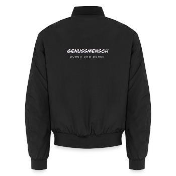 Lebensfreude Schriftzug auf farbiger Grundfläche - Unisex Bomberjacke - Schwarz - Hinten - AI Model Male 185 light (185cm)
