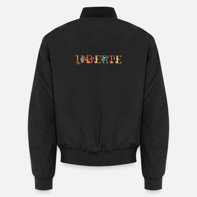 LIBERTE Nom Art avec des fleurs brodées Bomber unisexe