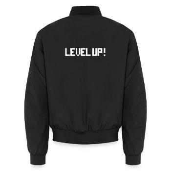 Level Up Gaming - Pixel Gamer - Unisex Bomber Jacket - black - Back - AI Model Male 185 light (185cm)