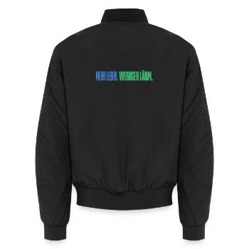 Mehr Leben. Weniger Lärm. Lustiges T-Shirt - Unisex Bomberjacke - Schwarz - Hinten - AI Model Male 185 light (185cm)