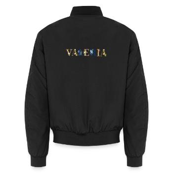 Art du nom VALERIA avec des fleurs brodées - Bomber unisexe - noir - Dos - AI Model Male 185 light (185cm)