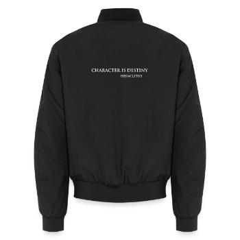 Heraklit Zitat Künstlerische Typografie - Unisex Bomberjacke - Schwarz - Hinten - AI Model Male 185 light (185cm)