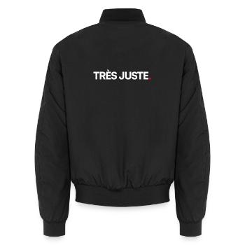 TRÈS JUSTE | Expression humour minimaliste - Bomber unisexe - noir - Dos - AI Model Male 185 light (185cm)