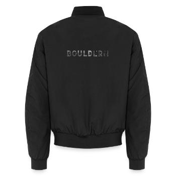 Bouldern - grauer Schriftzug - Unisex Bomberjacke - Schwarz - Hinten - AI Model Male 185 light (185cm)